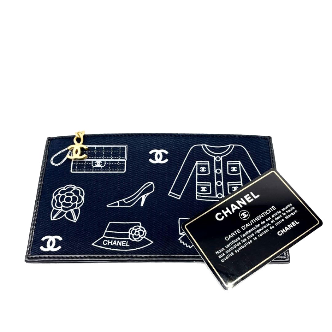 CHANEL シャネル ミニポーチ アイコンモチーフ キャンバス ブラック 7番台(2002年頃製造)