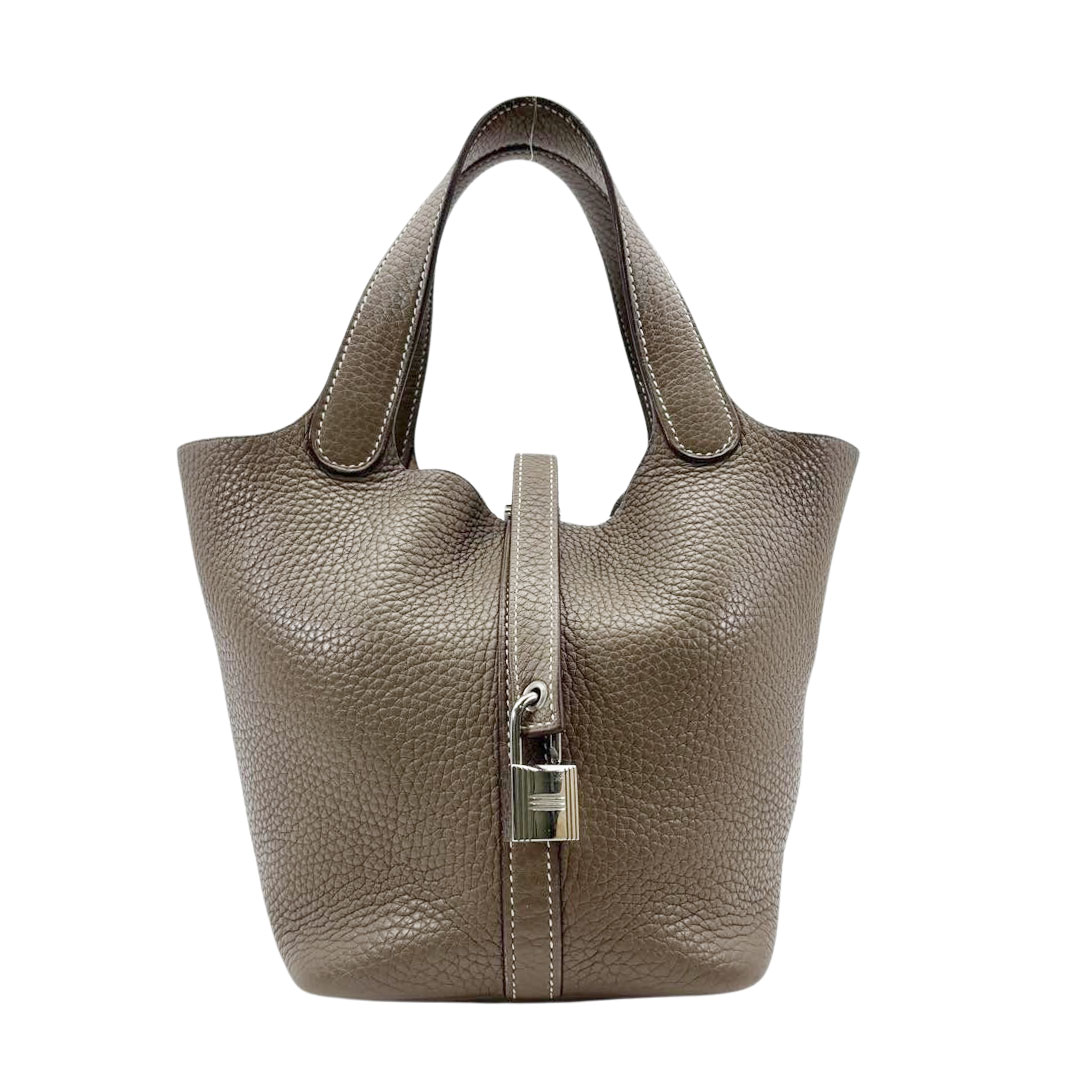 HERMES エルメス ハンドバッグ ピコタンロック18 PM トリヨンクレマンス エトゥープ/シルバー金具 X刻印
