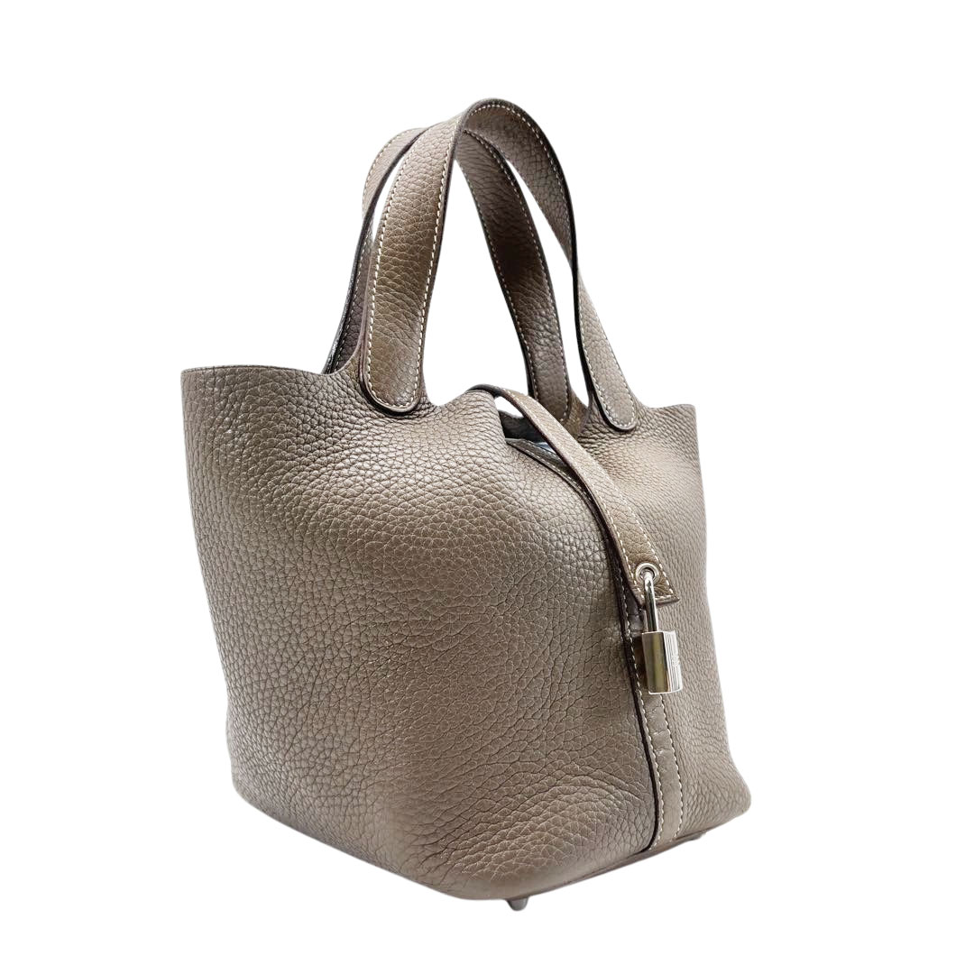 HERMES エルメス ハンドバッグ ピコタンロック18 PM トリヨンクレマンス エトゥープ/シルバー金具 X刻印