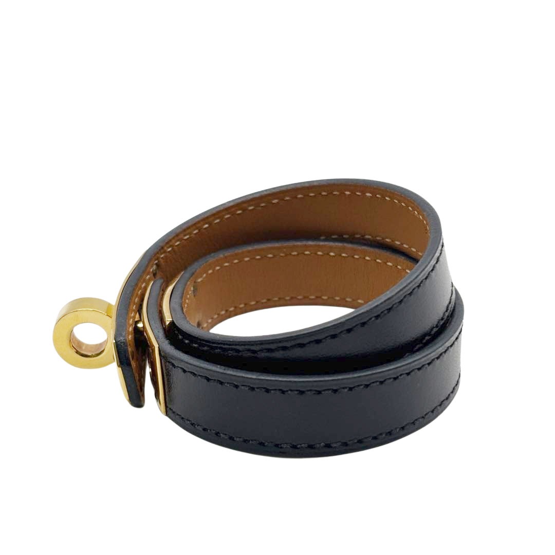 HERMES エルメス レザー ブレスレット ケリー ドゥブルトゥール T2 ブラック/ゴールド金具 Z刻印