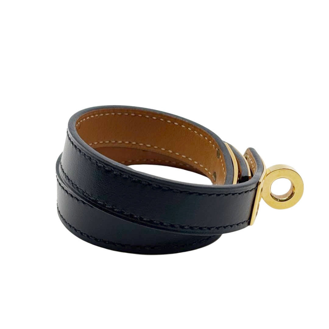 HERMES エルメス レザー ブレスレット ケリー ドゥブルトゥール T2 ブラック/ゴールド金具 Z刻印