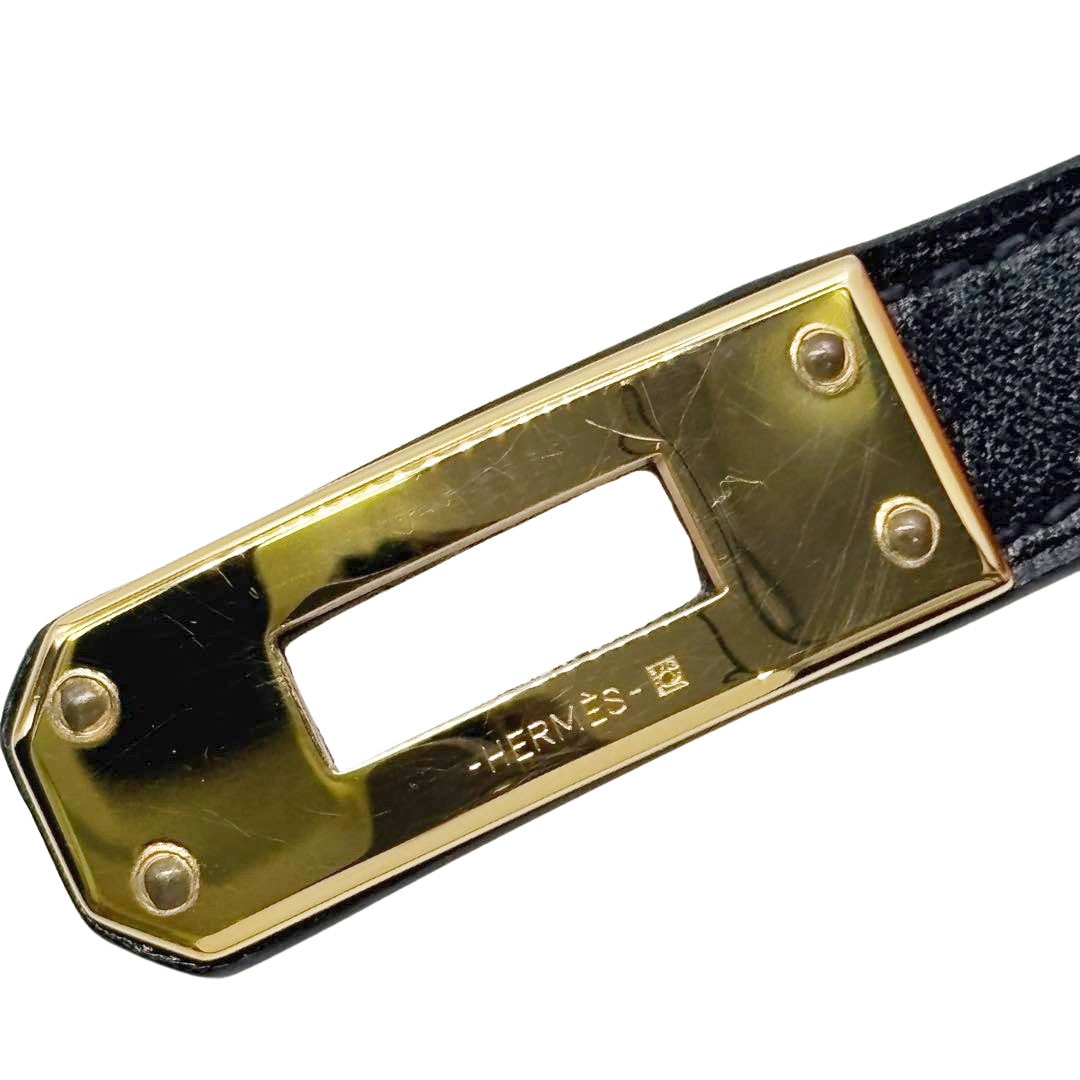 HERMES エルメス レザー ブレスレット ケリー ドゥブルトゥール T2 ブラック/ゴールド金具 Z刻印