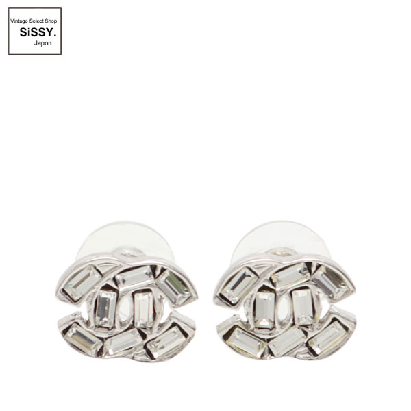 ■シャネル■ ココマーク ピアス シルバー ラインストーン 01P 【CHANEL】