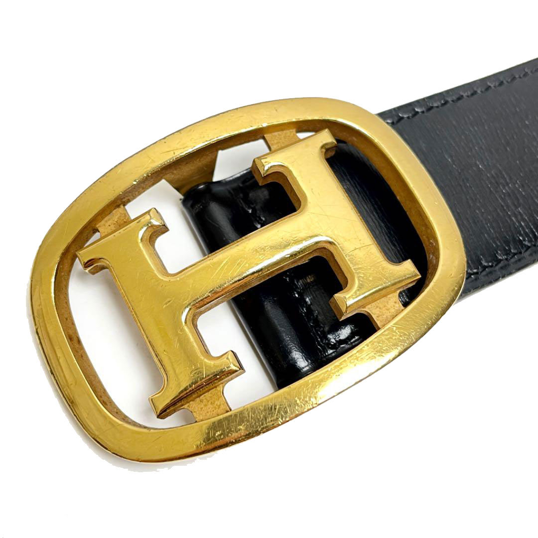 HERMES エルメス コンスタンス Hベルト レザー リバーシブル ブラック/ブラウン ゴールド金具 ヴィンテージ ○M刻印（1983年頃製造）