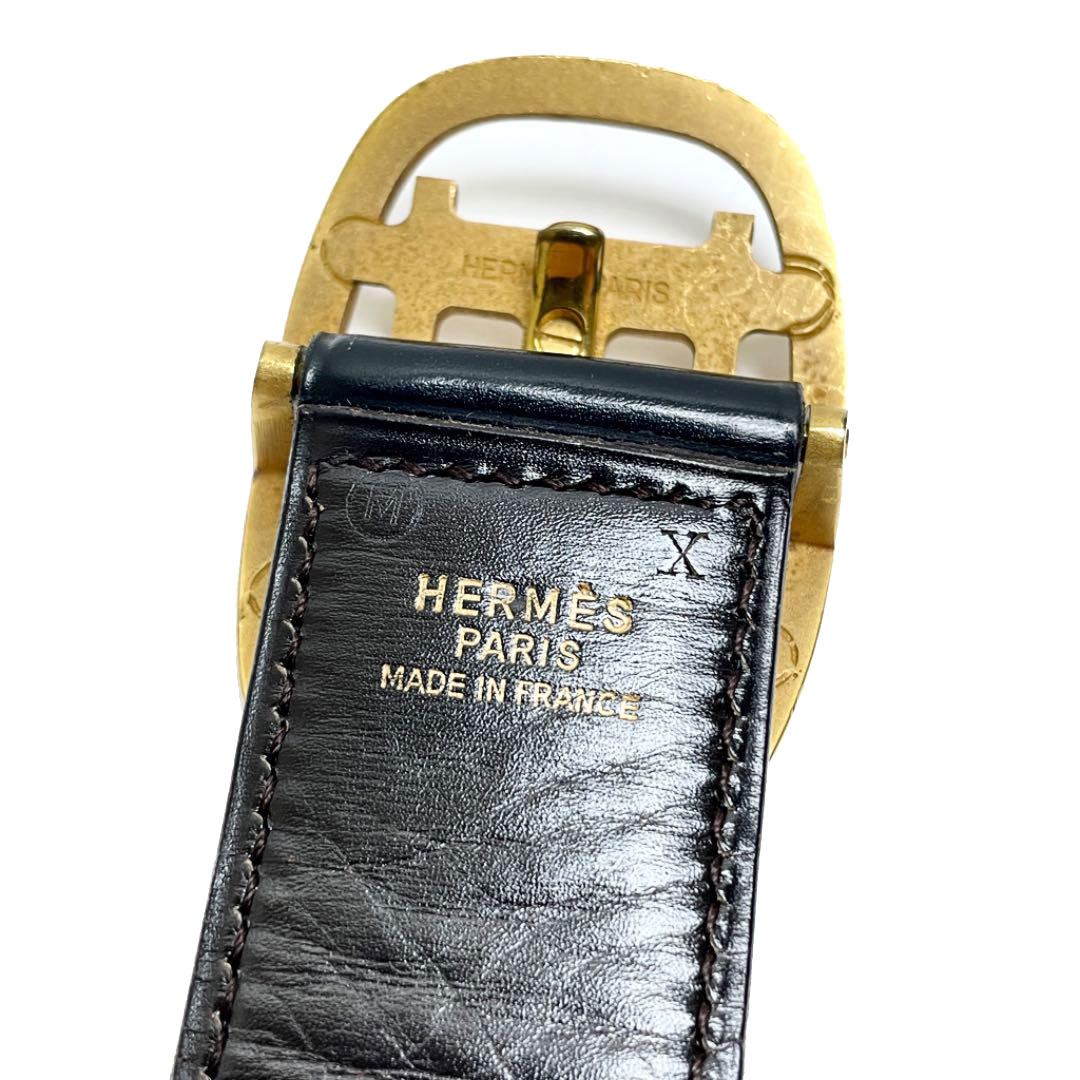 HERMES エルメス コンスタンス Hベルト レザー リバーシブル ブラック/ブラウン ゴールド金具 ヴィンテージ ○M刻印（1983年頃製造）