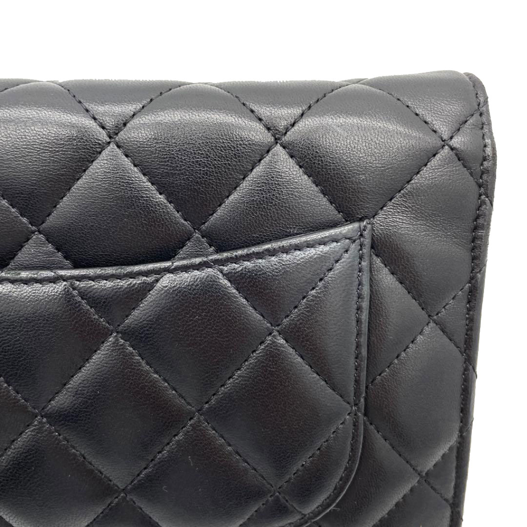 CHANEL シャネル チェーンウォレット 財布 ラムスキン ブラック シルバー金具 19番台（2014年頃製造）