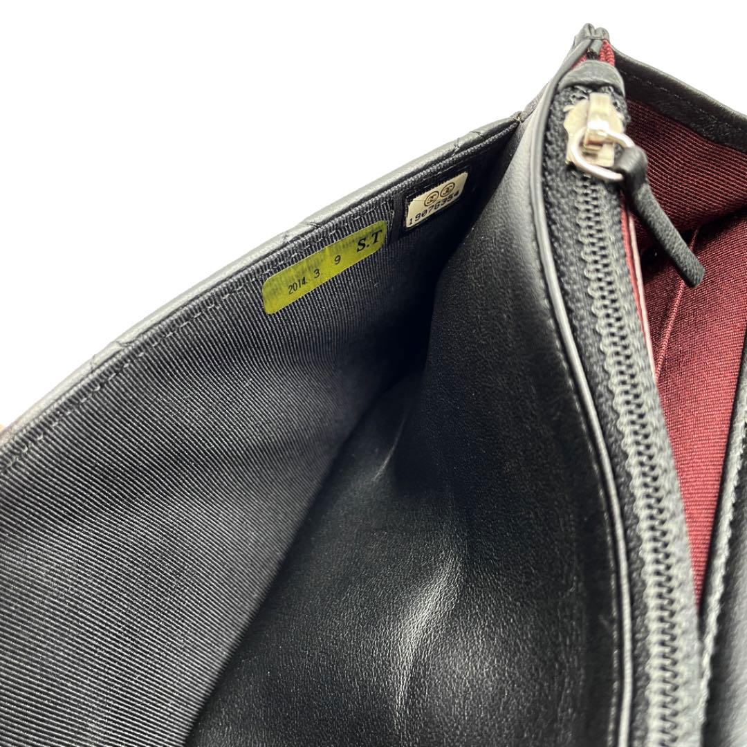 CHANEL シャネル チェーンウォレット 財布 ラムスキン ブラック シルバー金具 19番台（2014年頃製造）