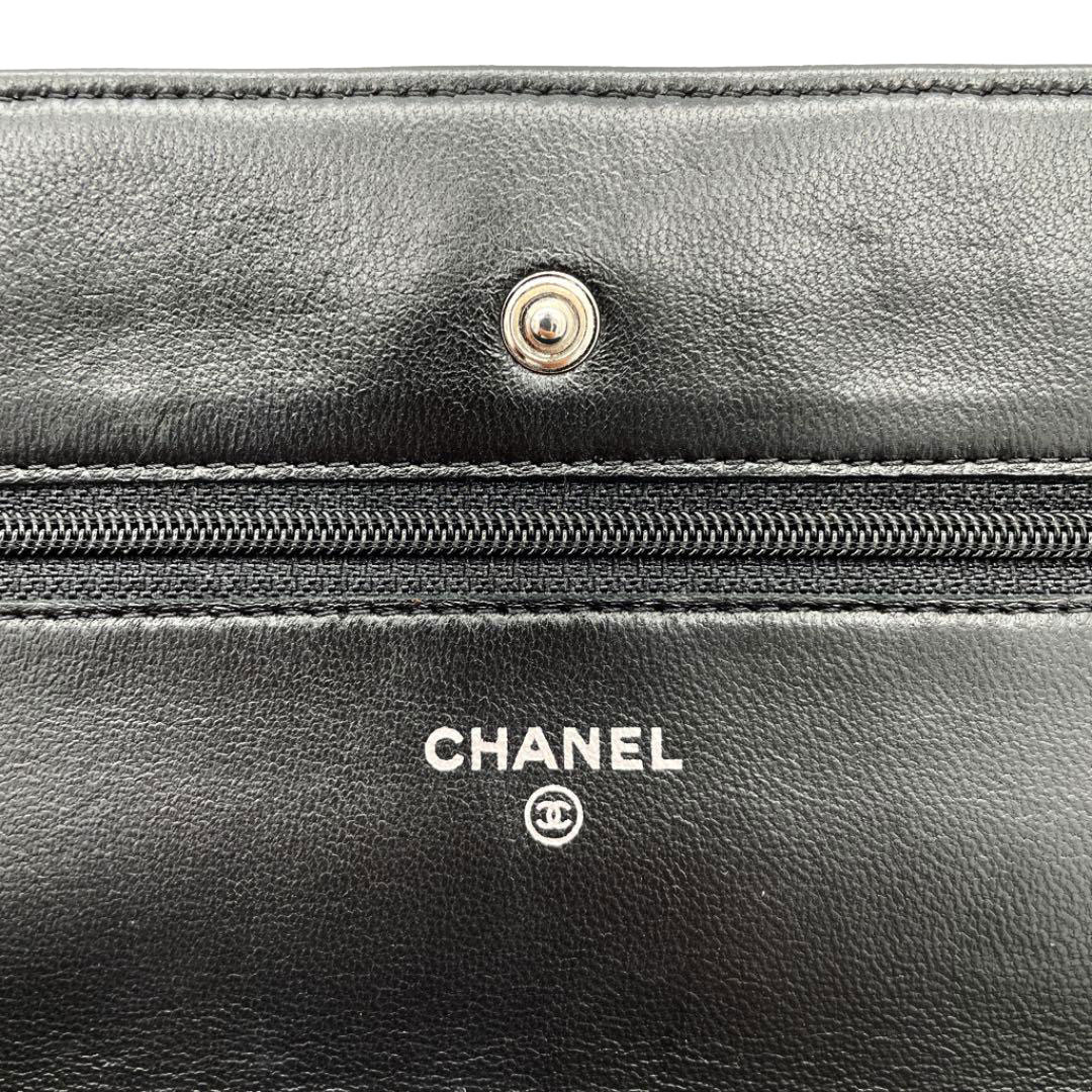 CHANEL シャネル チェーンウォレット 財布 ラムスキン ブラック シルバー金具 19番台（2014年頃製造）