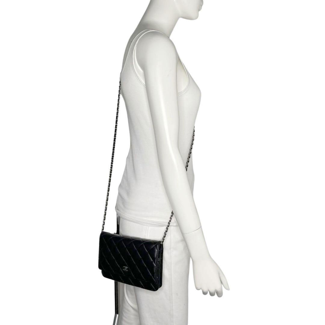 CHANEL シャネル チェーンウォレット 財布 ラムスキン ブラック シルバー金具 19番台（2014年頃製造）