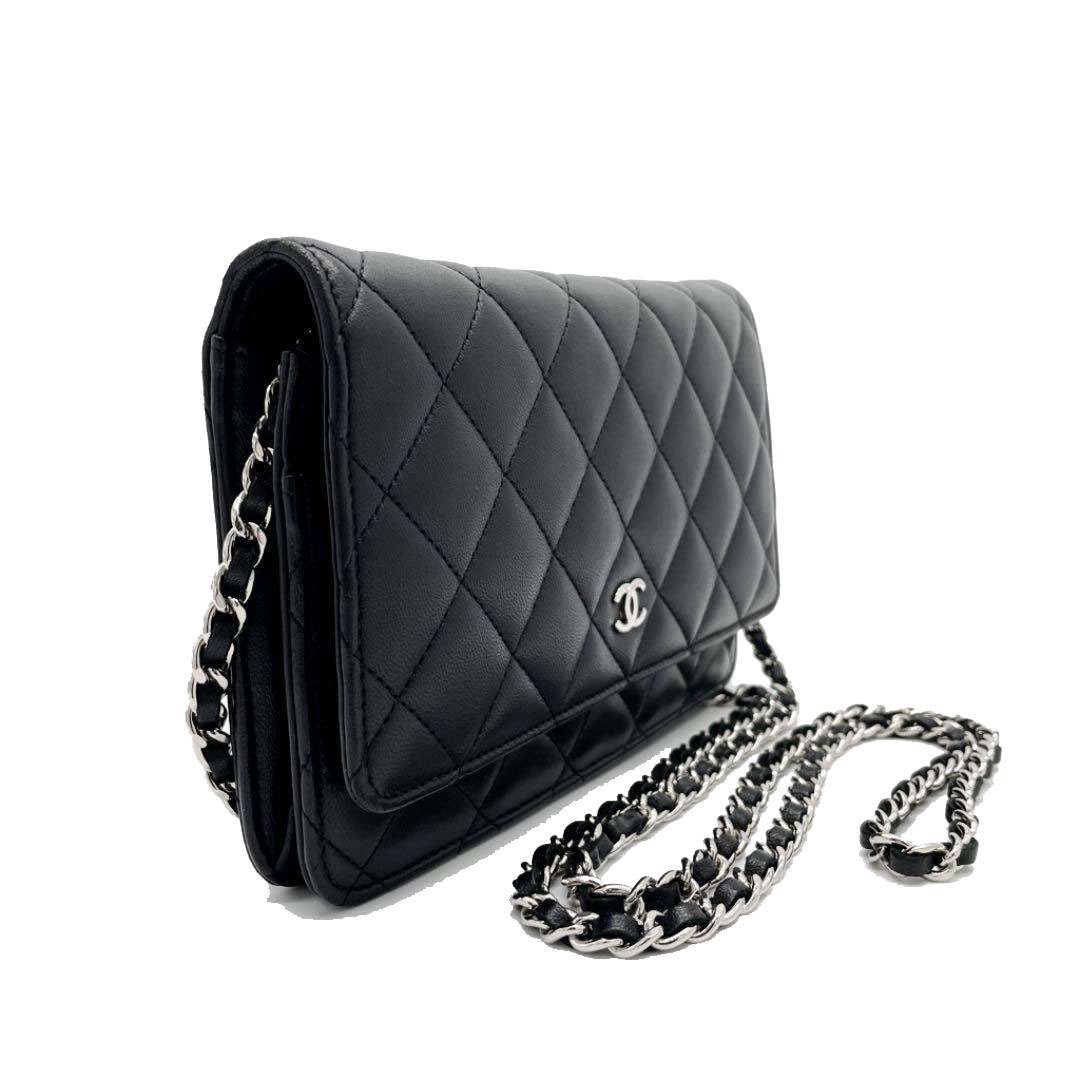 CHANEL シャネル チェーンウォレット 財布 ラムスキン ブラック シルバー金具 19番台（2014年頃製造）