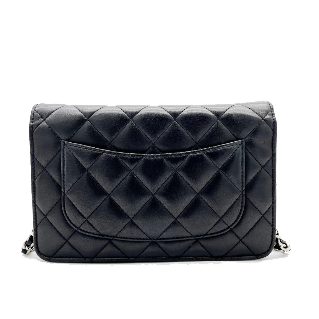 CHANEL シャネル チェーンウォレット 財布 ラムスキン ブラック シルバー金具 19番台（2014年頃製造）