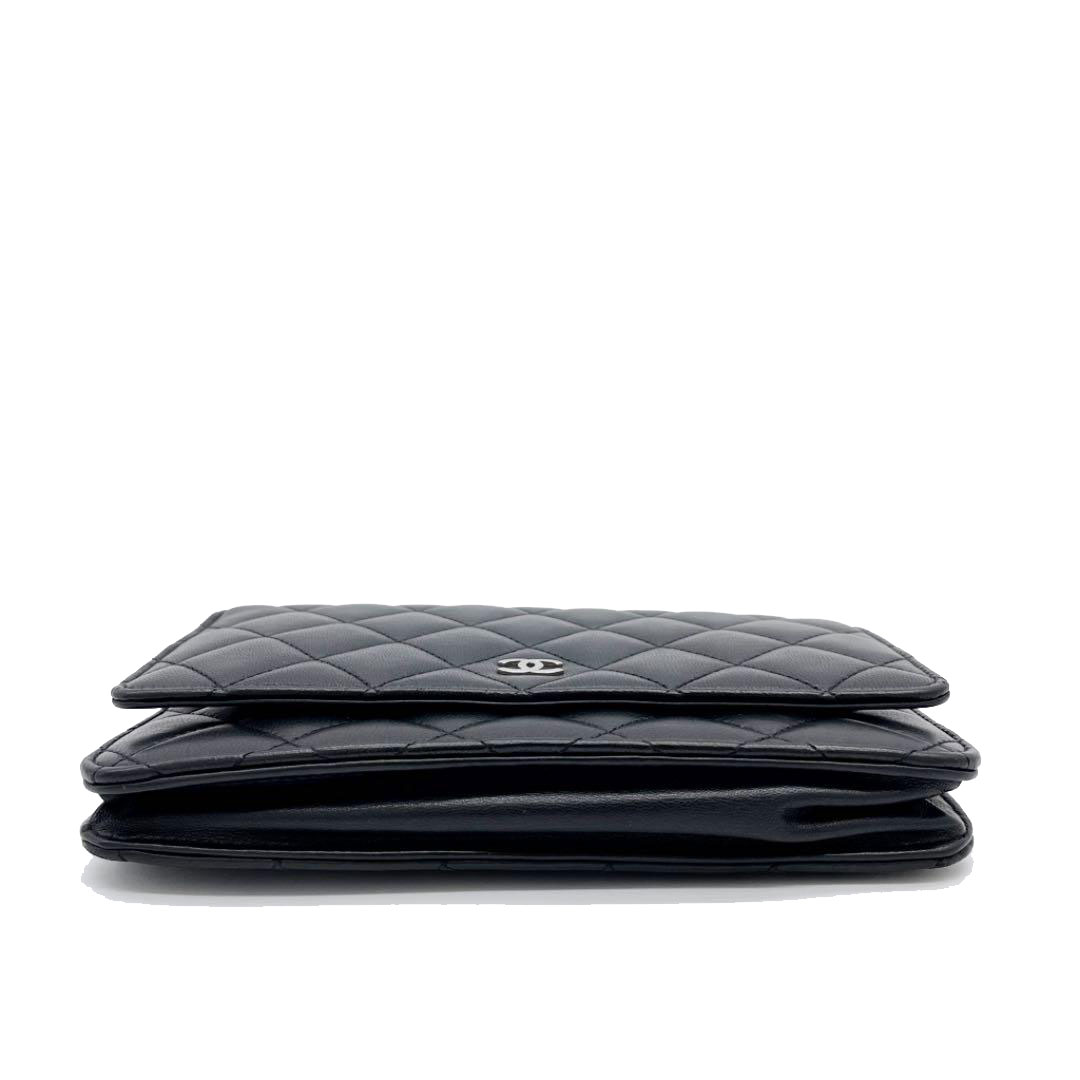 CHANEL シャネル チェーンウォレット 財布 ラムスキン ブラック シルバー金具 19番台（2014年頃製造）