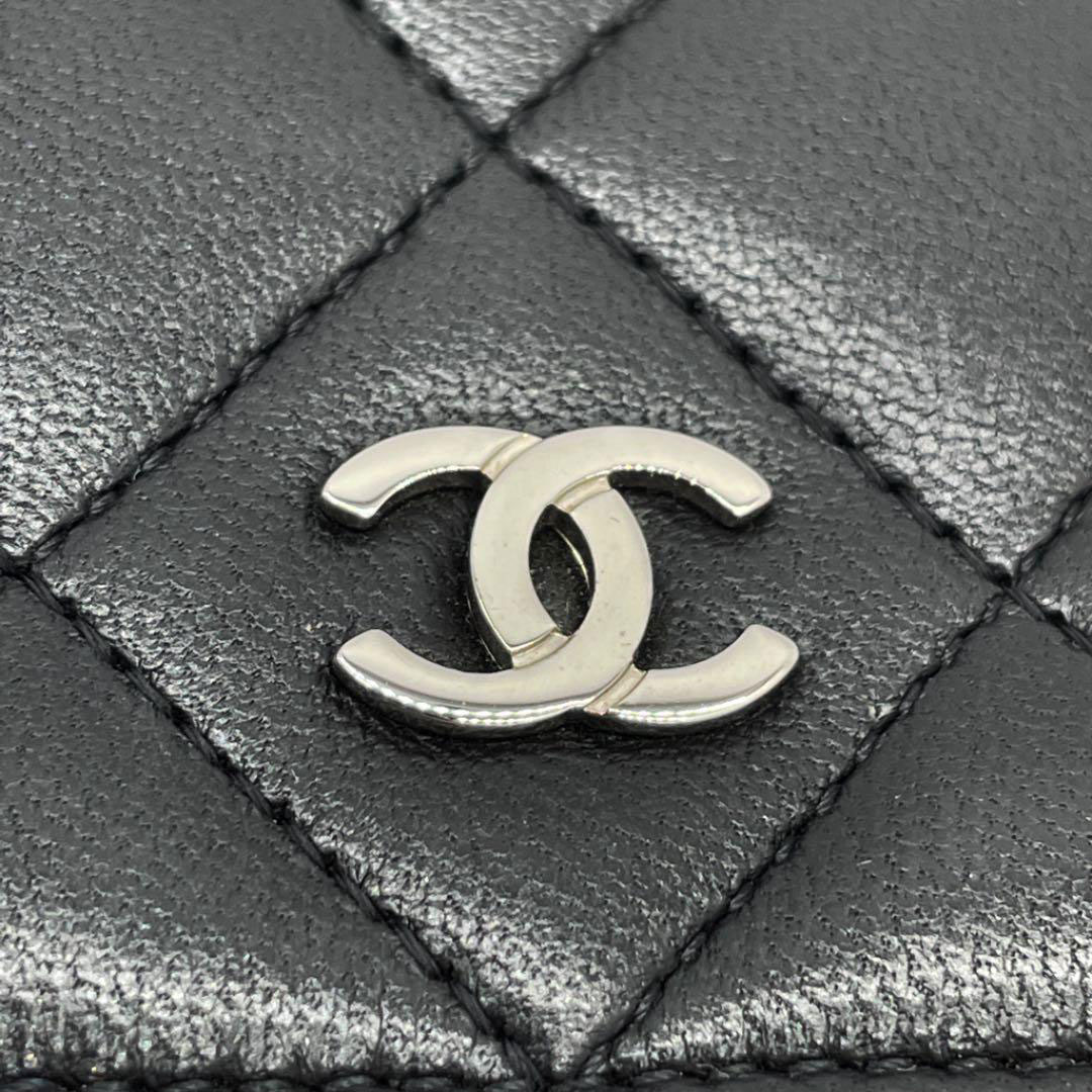 CHANEL シャネル チェーンウォレット 財布 ラムスキン ブラック シルバー金具 19番台（2014年頃製造）