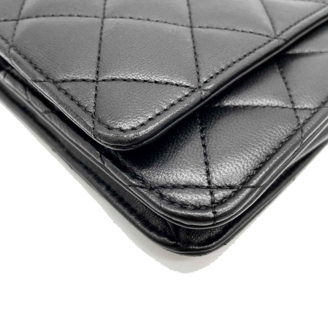 CHANEL シャネル チェーンウォレット 財布 ラムスキン ブラック シルバー金具 19番台（2014年頃製造）