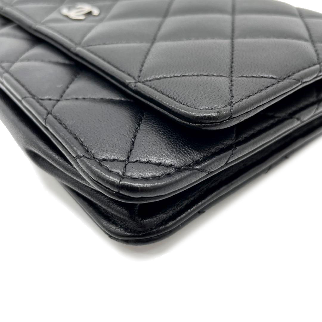 CHANEL シャネル チェーンウォレット 財布 ラムスキン ブラック シルバー金具 19番台（2014年頃製造）
