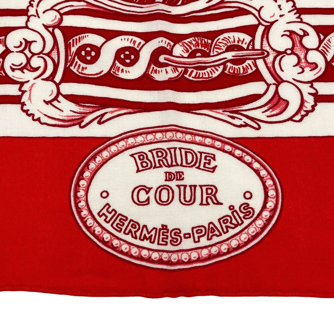 HERMES エルメス ショール ストール カレジェアン140 『BRIDE DE COUR REMIX(法廷の勒)』 カシミヤ シルク ルージュ ブラン ルージュ