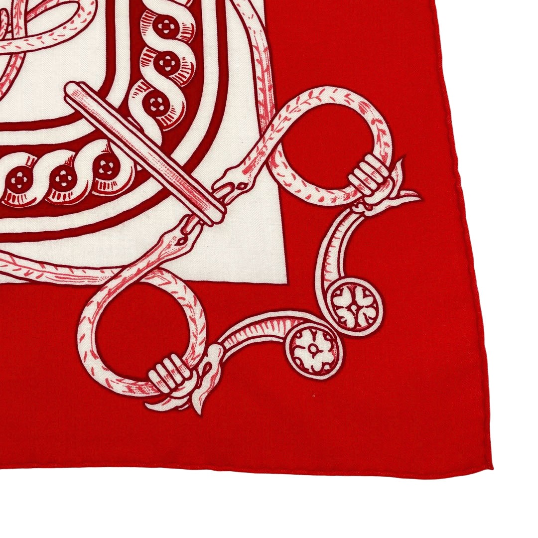 HERMES エルメス ショール ストール カレジェアン140 『BRIDE DE COUR REMIX(法廷の勒)』 カシミヤ シルク ルージュ ブラン ルージュ