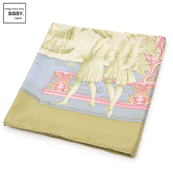 ■エルメス■ スカーフ カレ90 「AZVLEJOS」 シルク 黄緑 ホワイト マルチカラー 【HERMES】