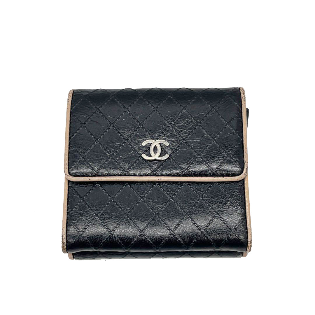 CHANEL シャネル 三つ折り コンパクト財布 ビコローレ ブラック ベージュ 2010年