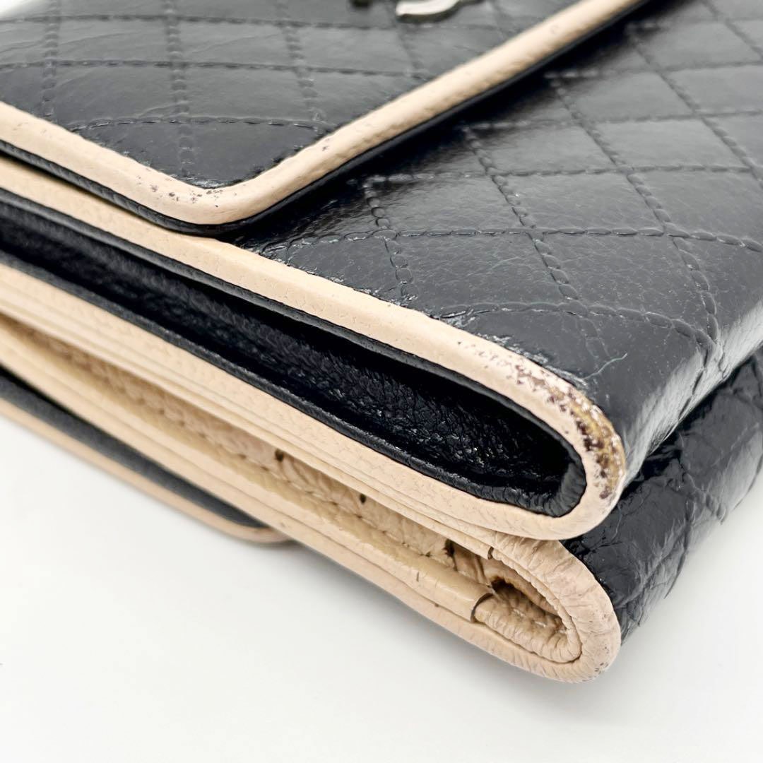 CHANEL シャネル 三つ折り コンパクト財布 ビコローレ ブラック ベージュ 2010年