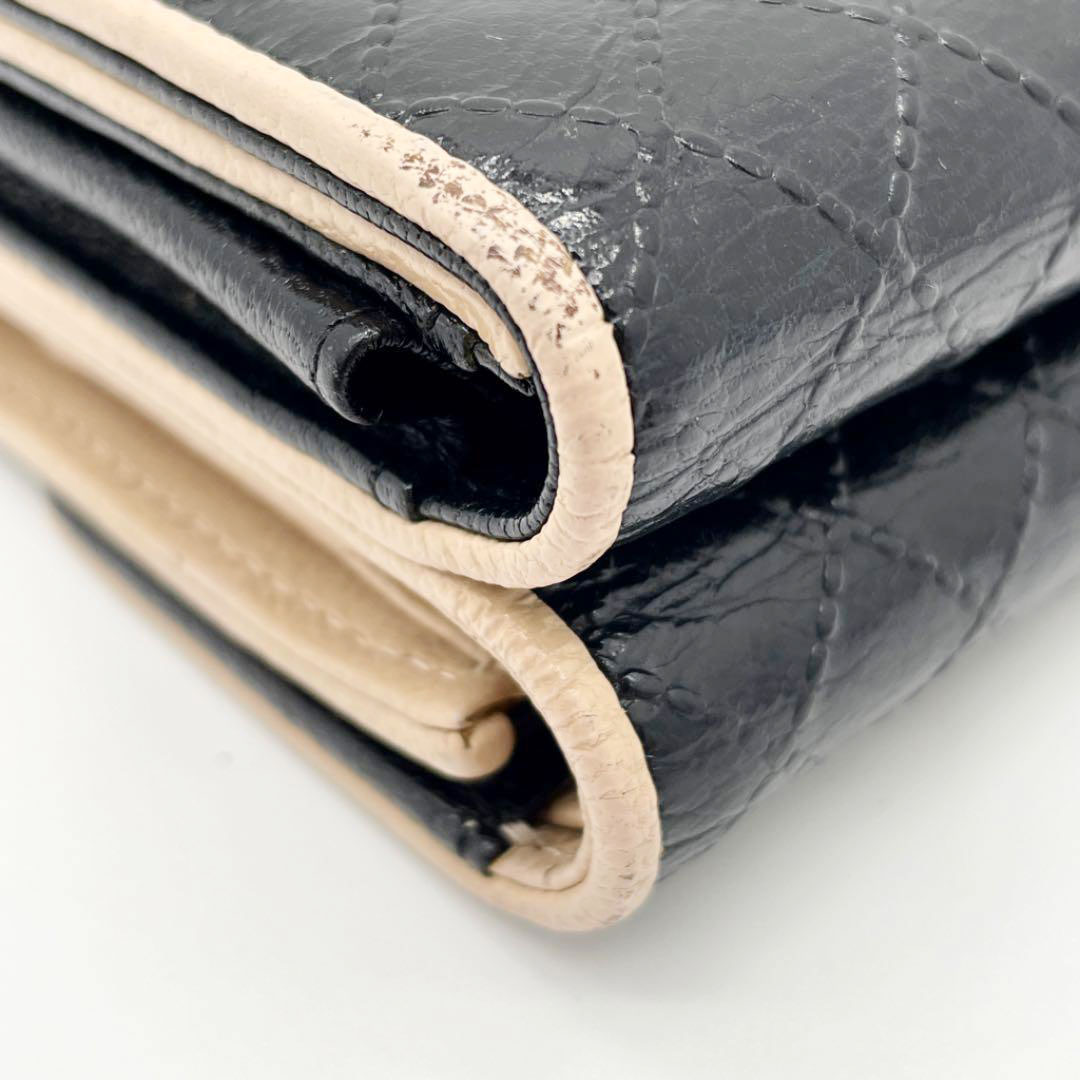 CHANEL シャネル 三つ折り コンパクト財布 ビコローレ ブラック ベージュ 2010年