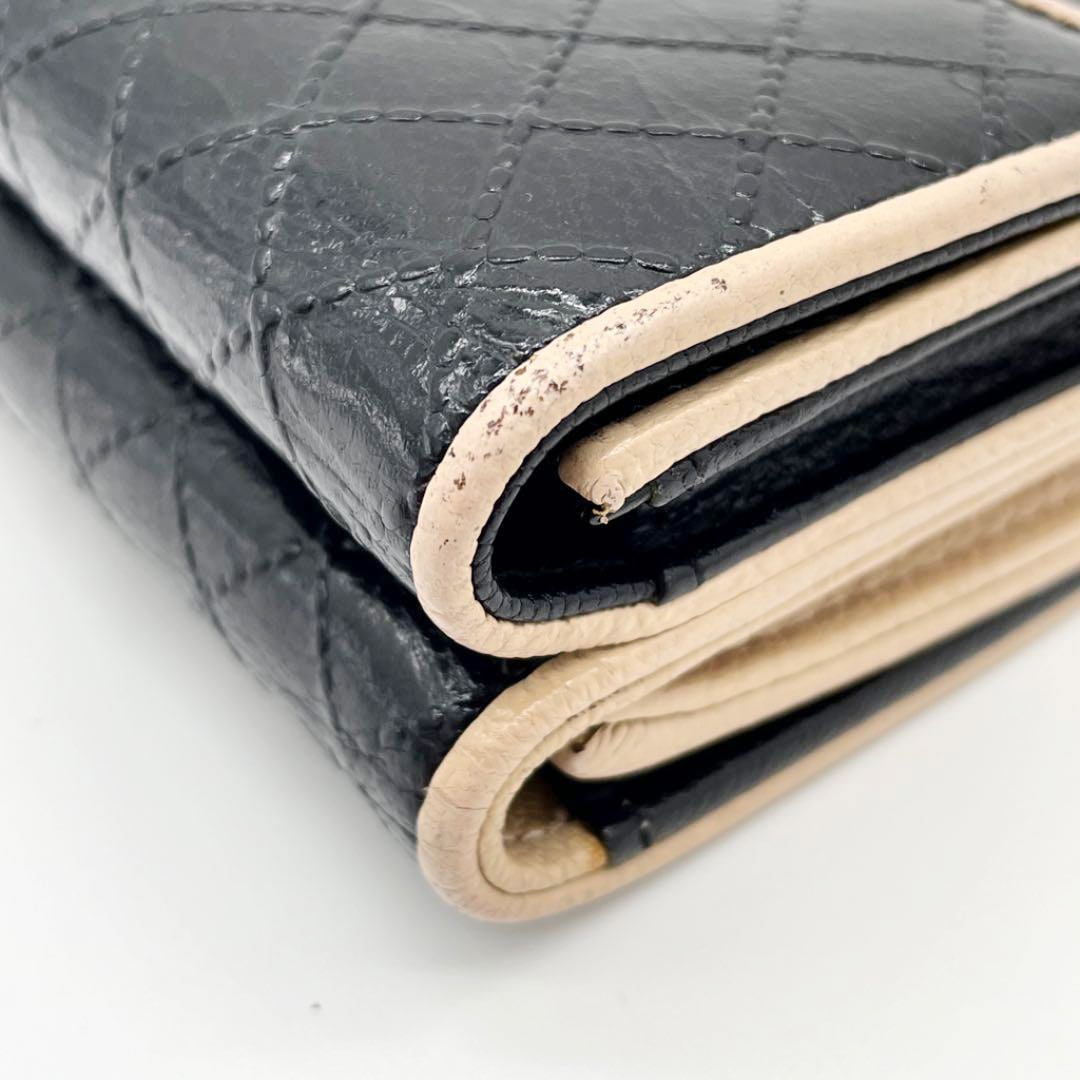 CHANEL シャネル 三つ折り コンパクト財布 ビコローレ ブラック ベージュ 2010年