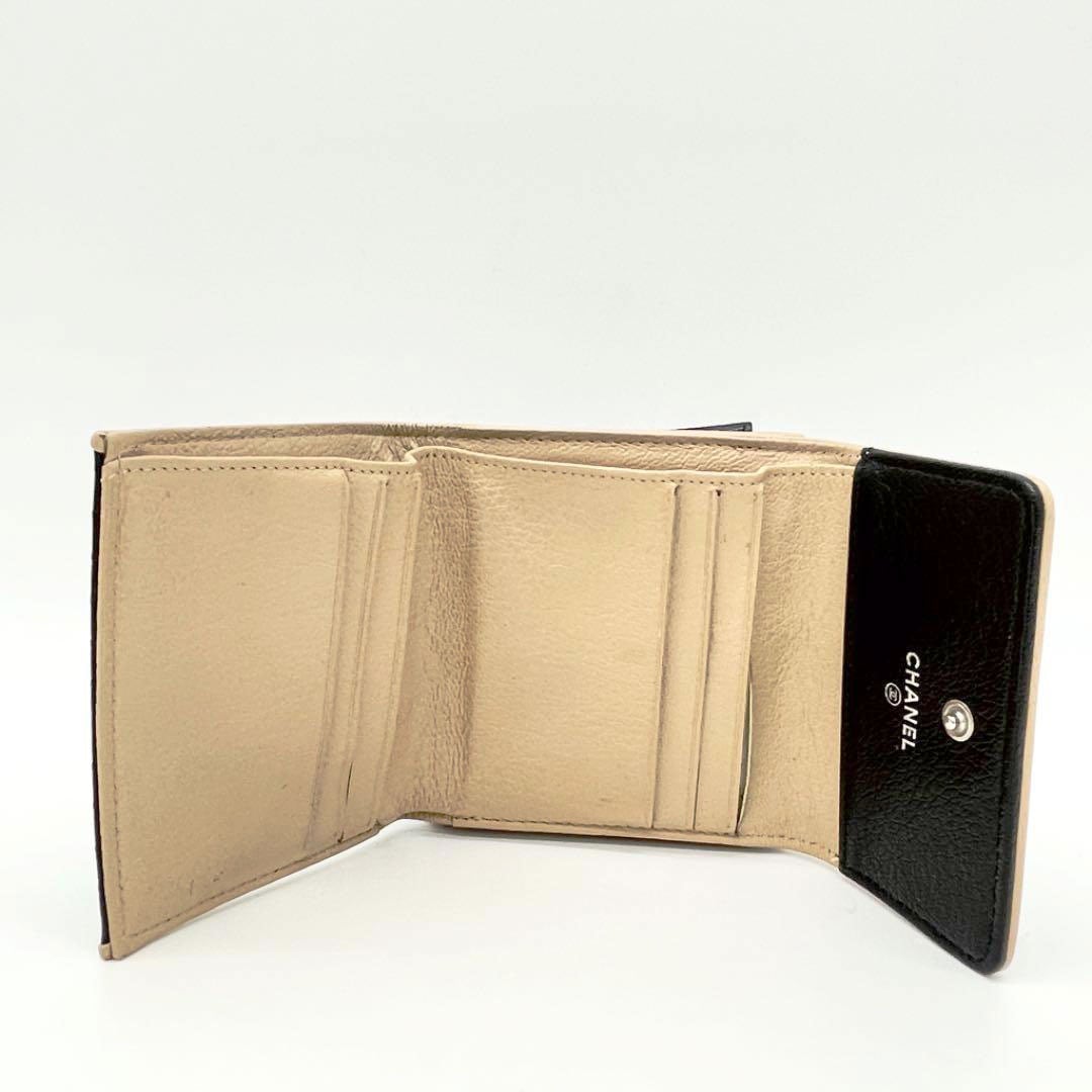 CHANEL シャネル 三つ折り コンパクト財布 ビコローレ ブラック ベージュ 2010年