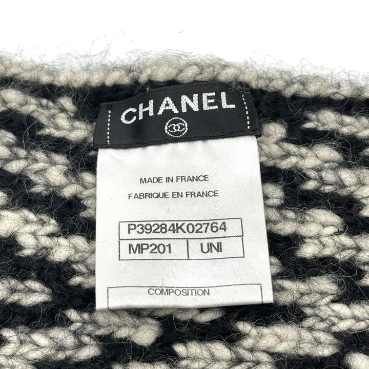 CHANEL シャネル マフラー ウール モヘア アルパカ ナイロン ブラック ホワイト MP201