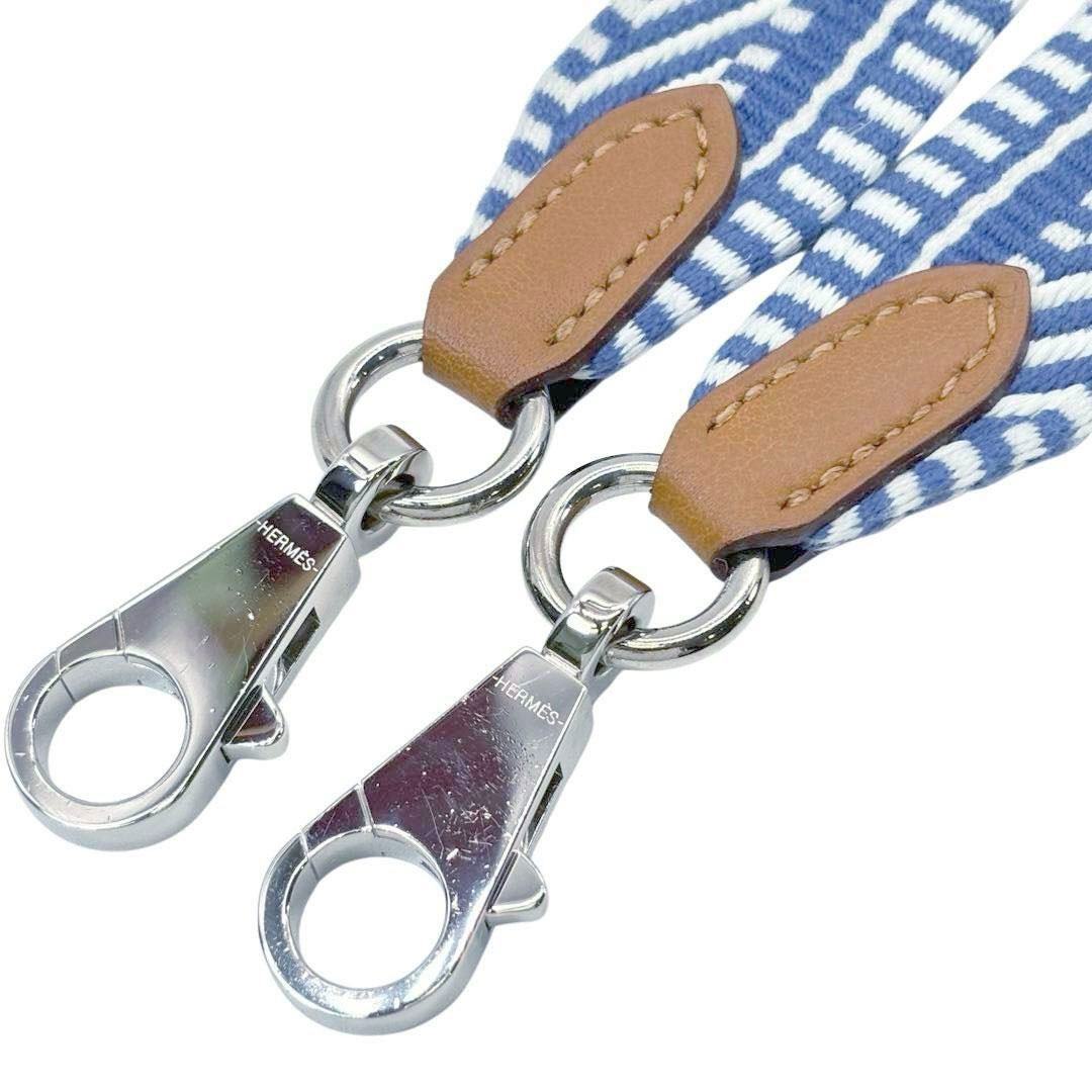 HERMES エルメス バンドリエール サングル カヴァル 25mm ショルダーストラップ ブルーブライトン エクリュ シルバー金具 C刻印
