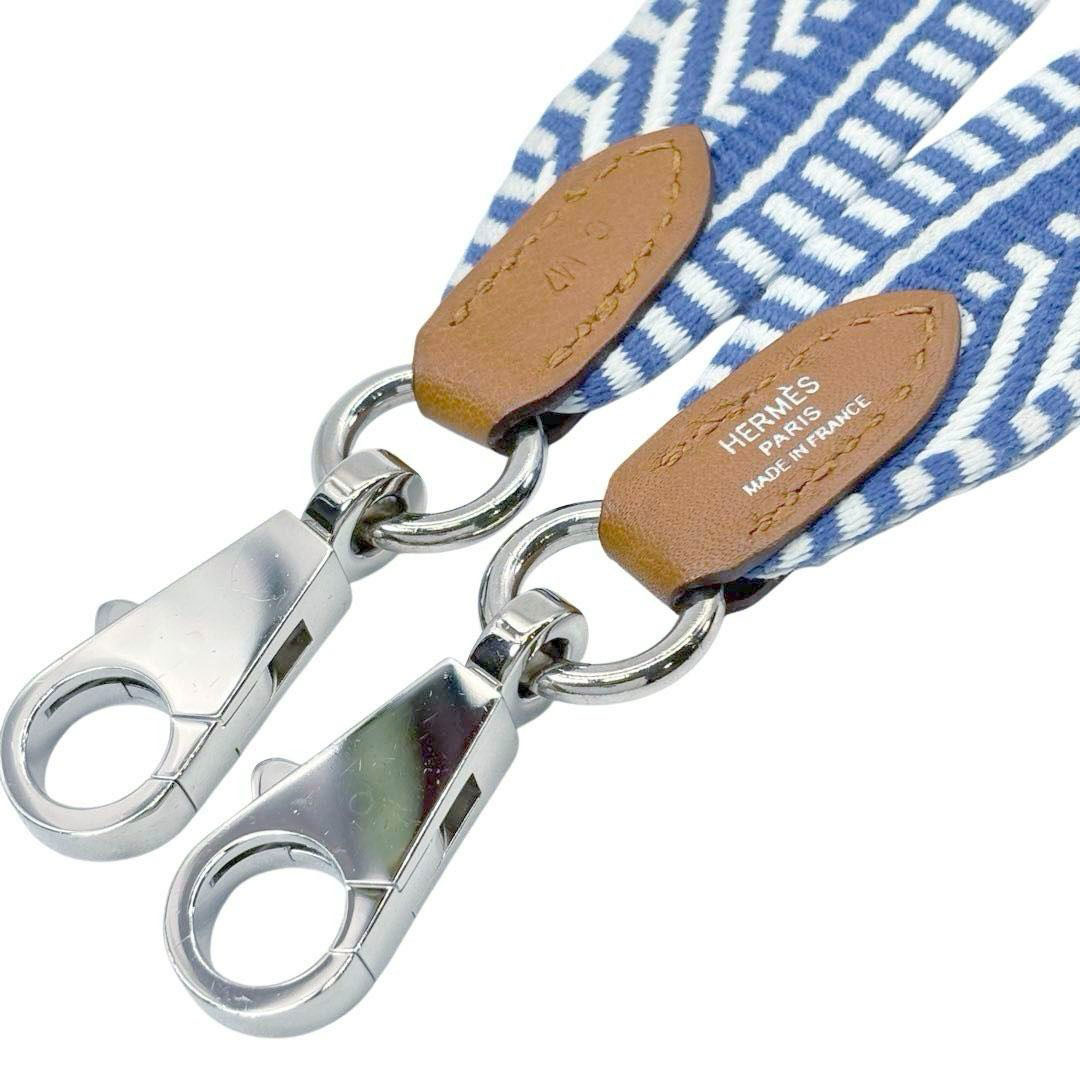 HERMES エルメス バンドリエール サングル カヴァル 25mm ショルダーストラップ ブルーブライトン エクリュ シルバー金具 C刻印