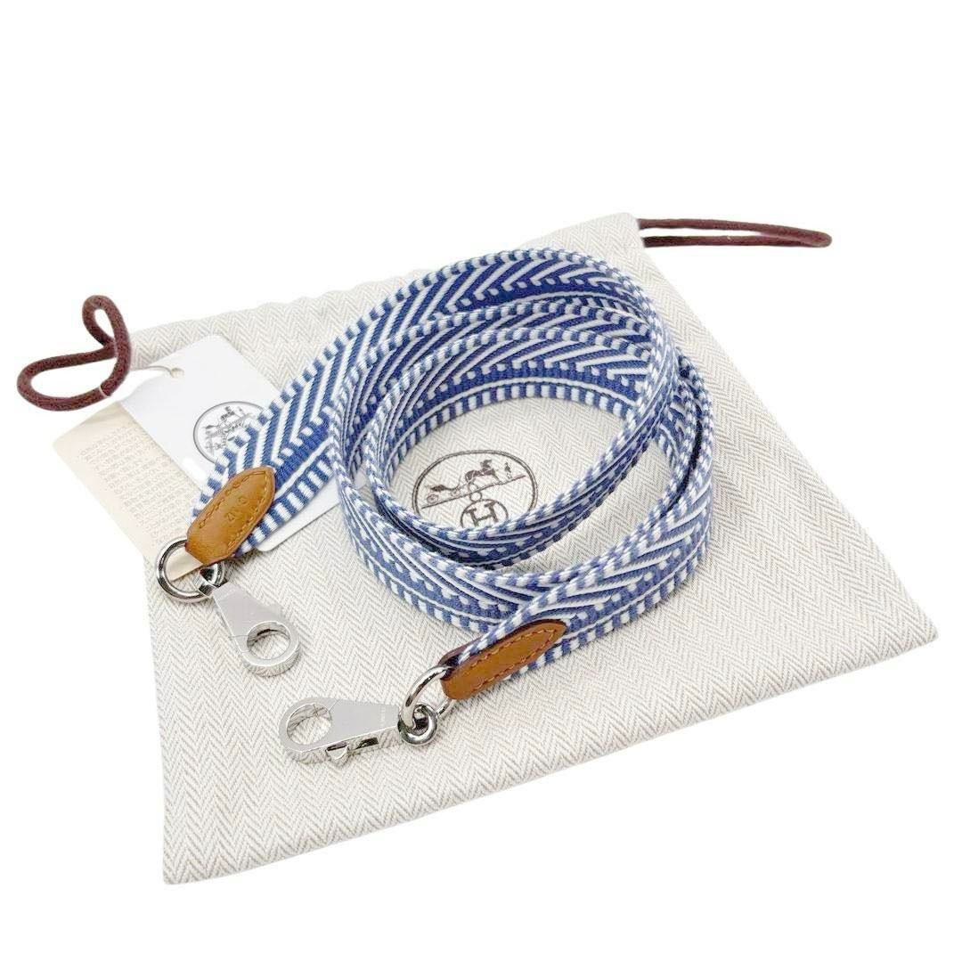 HERMES エルメス バンドリエール サングル カヴァル 25mm ショルダーストラップ ブルーブライトン エクリュ シルバー金具 C刻印