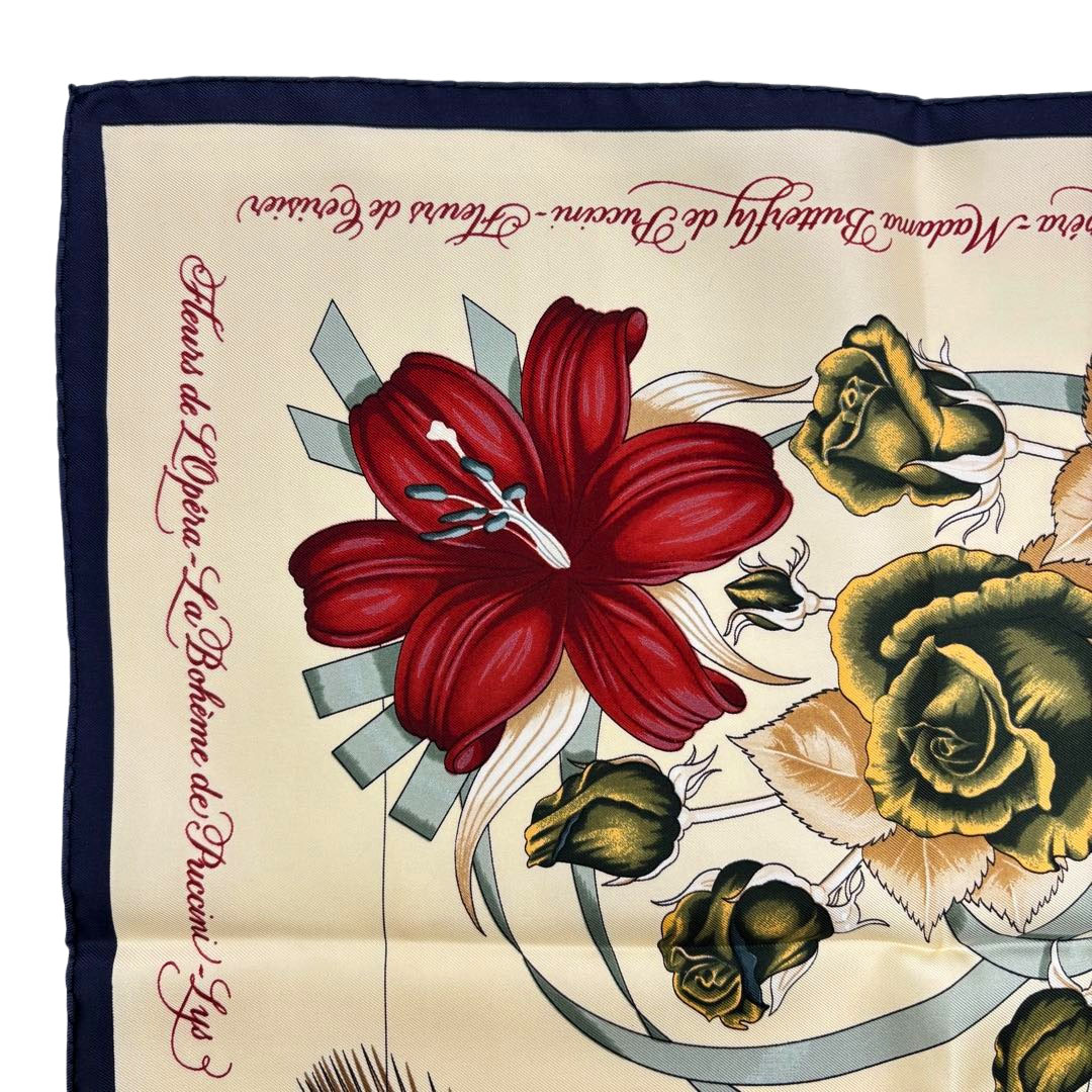 HERMES エルメス スカーフ カレ90 『Fleurs de L'Opera(オペラの花)』 シルク ベージュ系