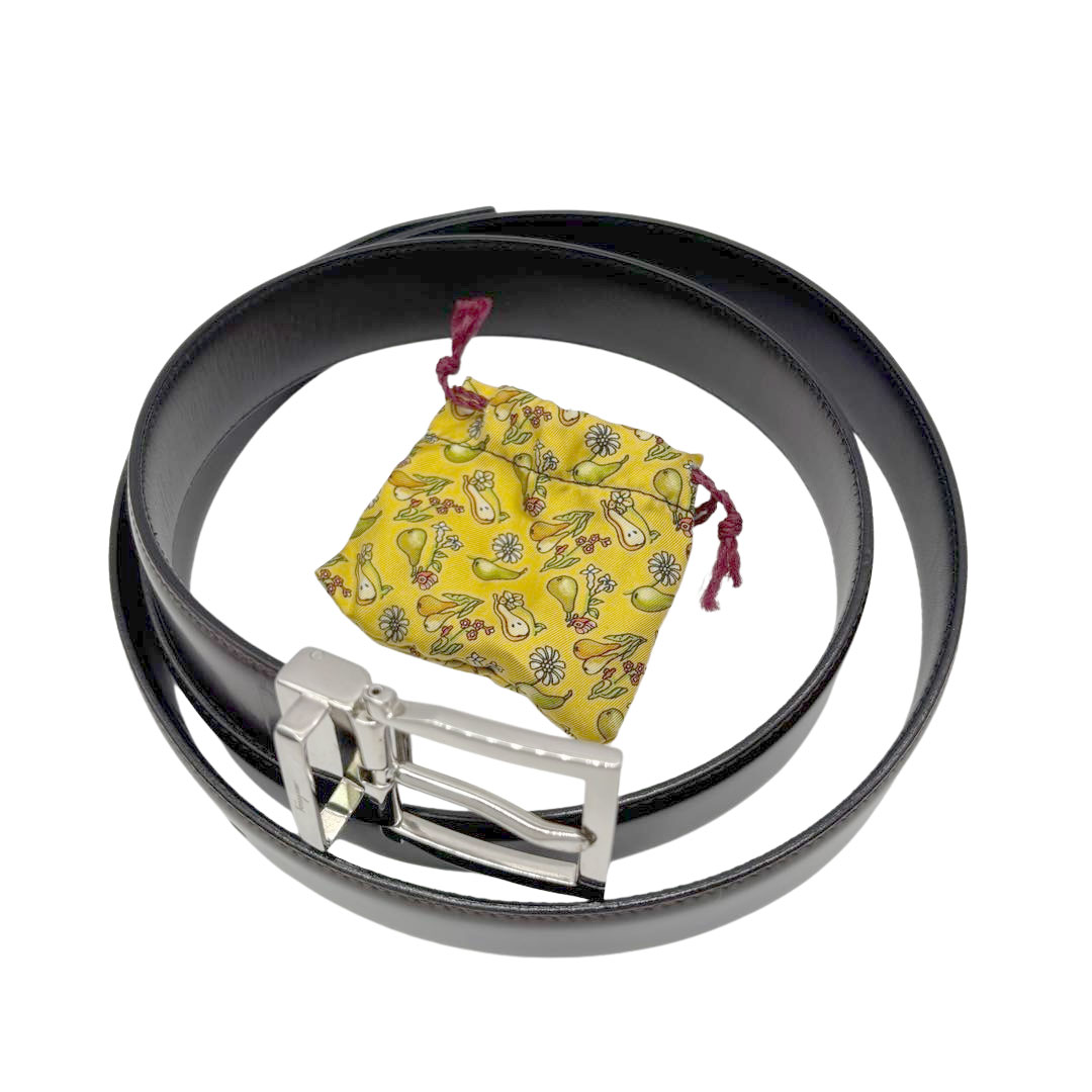 Salvatore Ferragamo サルヴァトーレフェラガモ メンズ レザーベルト ガンチーニ リバーシブル ブラウン/ブラック シルバー金具