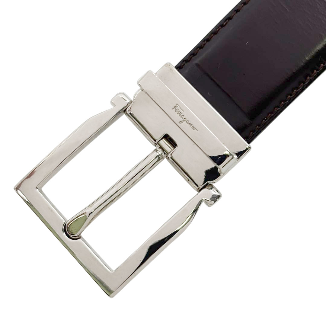 Salvatore Ferragamo サルヴァトーレフェラガモ メンズ レザーベルト ガンチーニ リバーシブル ブラウン/ブラック シルバー金具