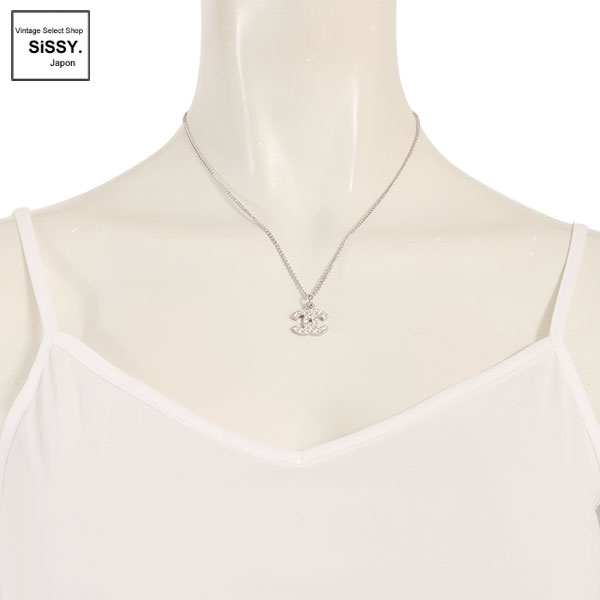 □シャネル□ ネックレス ココマーク ラインストーン シルバー