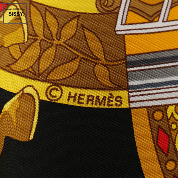 ■エルメス■ スカーフ カレ90 「IN SALZBURG」 シルク ブラック アイボリー イエロー 【HERMES】
