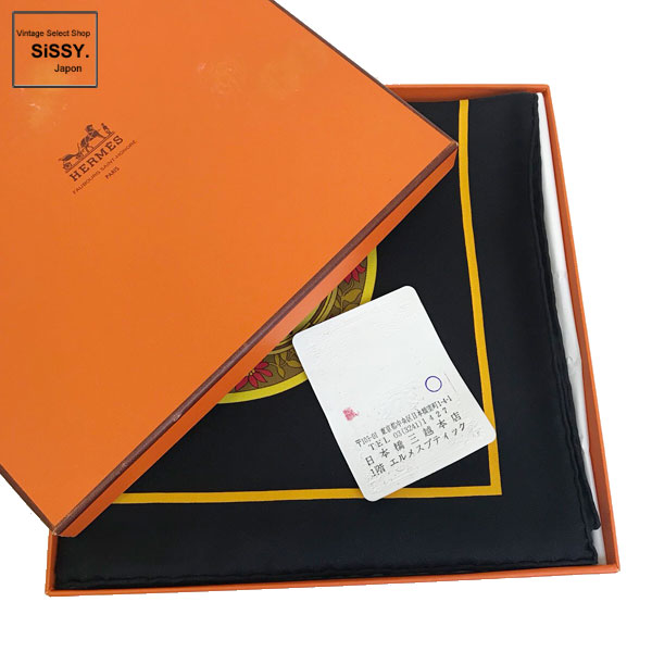 ■エルメス■ スカーフ カレ90 「IN SALZBURG」 シルク ブラック アイボリー イエロー 【HERMES】