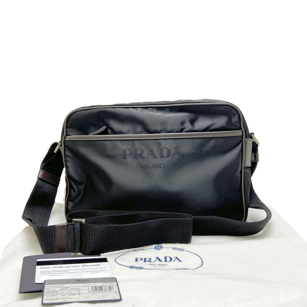 PRADA プラダ ロゴ ナイロン 斜め掛けショルダーバッグ ブラック/ブラウン VA0772