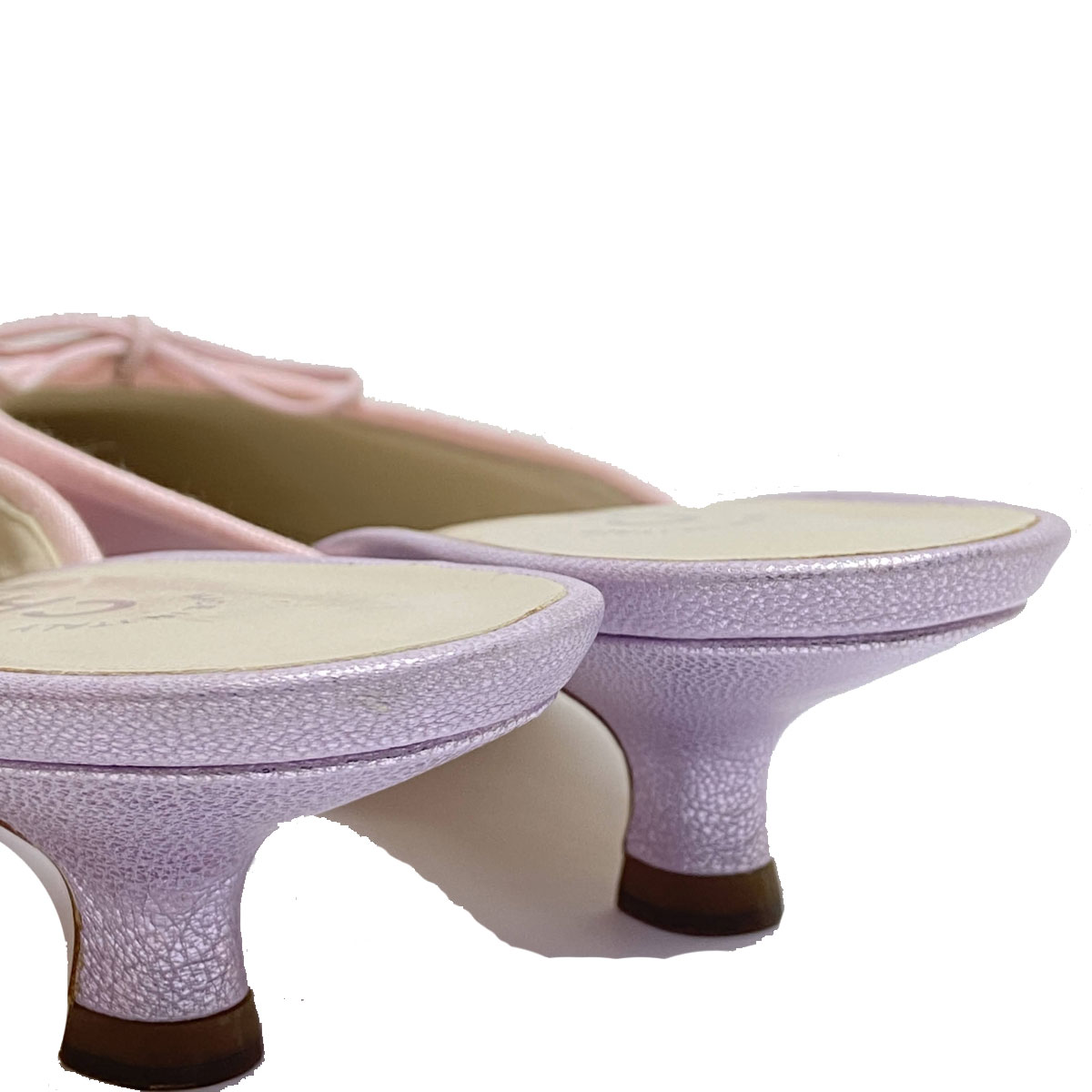 CHANEL シャネル ミュール サンダル キトゥンヒール ココマーク レザー 37C ライトピンク メタリックパープル