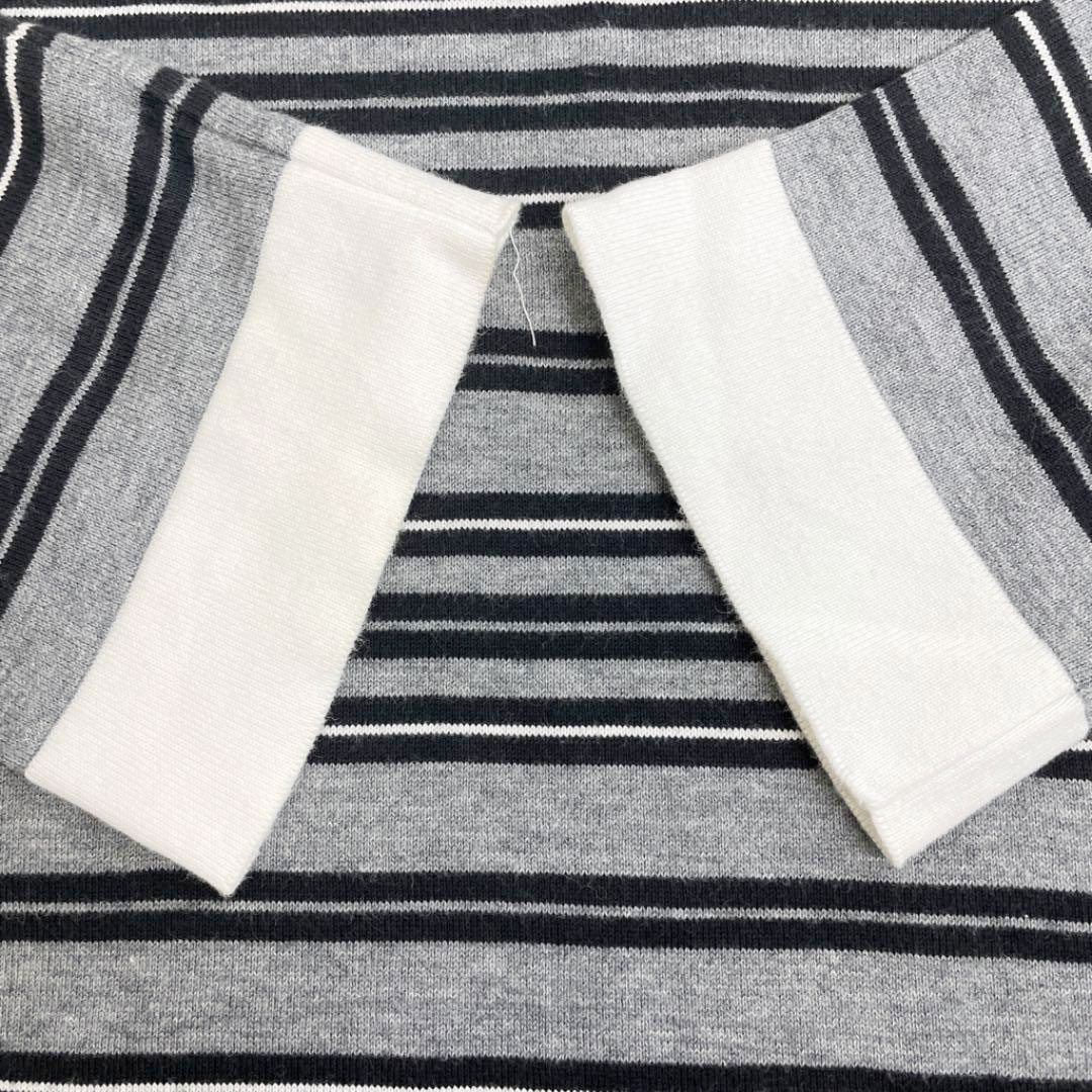 CHANEL シャネル 長袖チュニック トップス ボーダー 38 コットン グレー ブラック ホワイト 07P