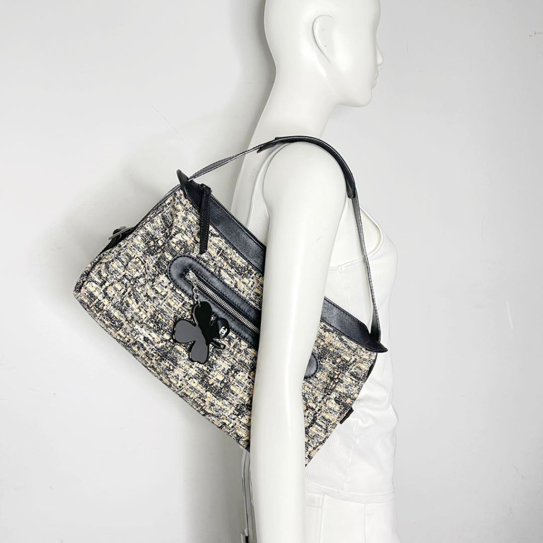 【ノワールクローバー】CHANEL ショルダーバッグ ツイード CHANEL シャネル ワンショルダーバッグ ツイード レザー