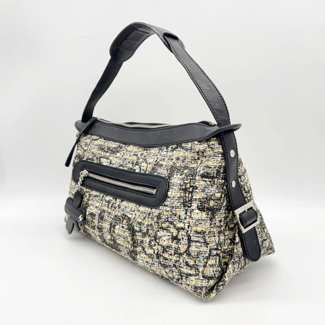 【ノワールクローバー】CHANEL ショルダーバッグ ツイード CHANEL シャネル ワンショルダーバッグ ツイード レザー