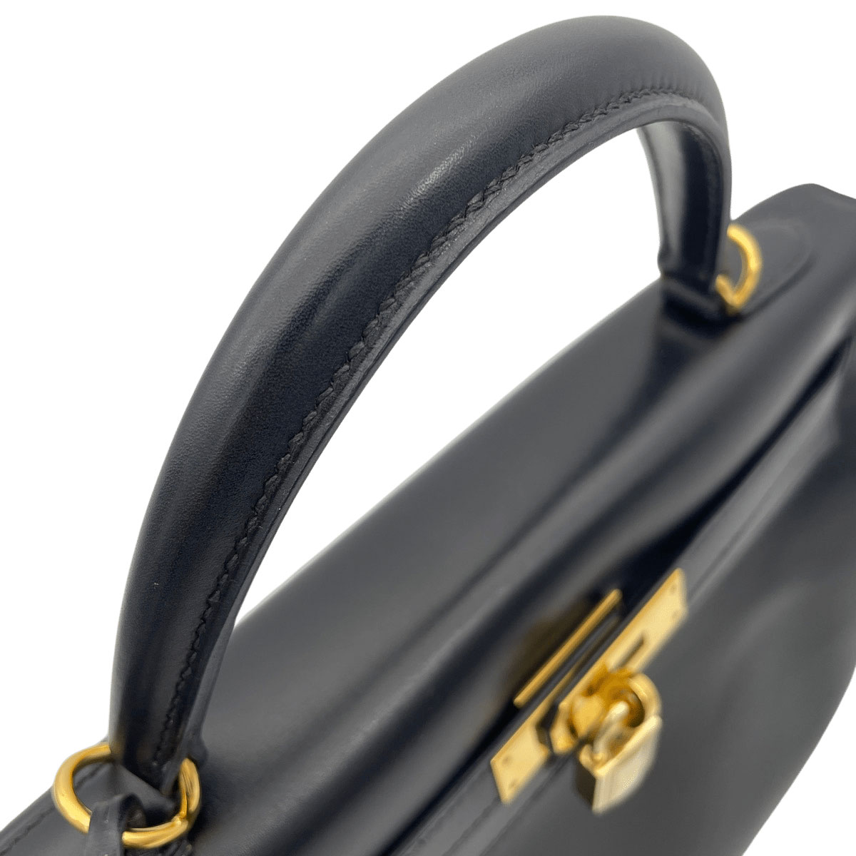 HERMES エルメス ハンドバッグ ケリー32 内縫い ボックスカーフ ブラック ゴールド金具 □E刻印