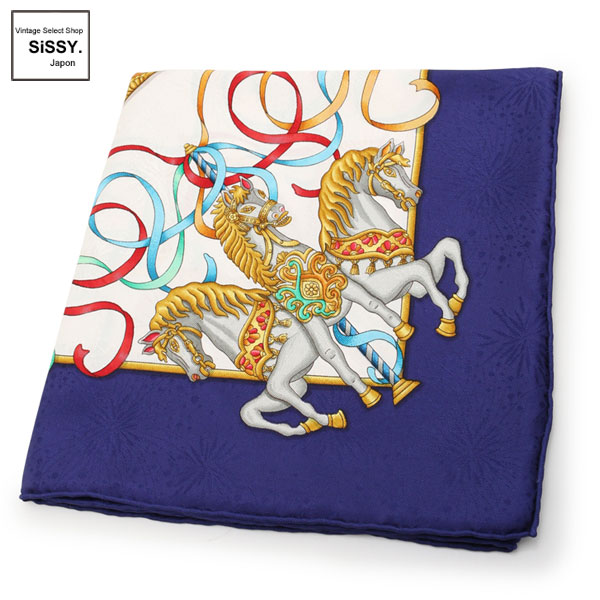 ■エルメス■ スカーフ カレ90 「LUNA PARK」 メリーゴーランド柄 シルク レッド ホワイト ネイビー 【HERMES】