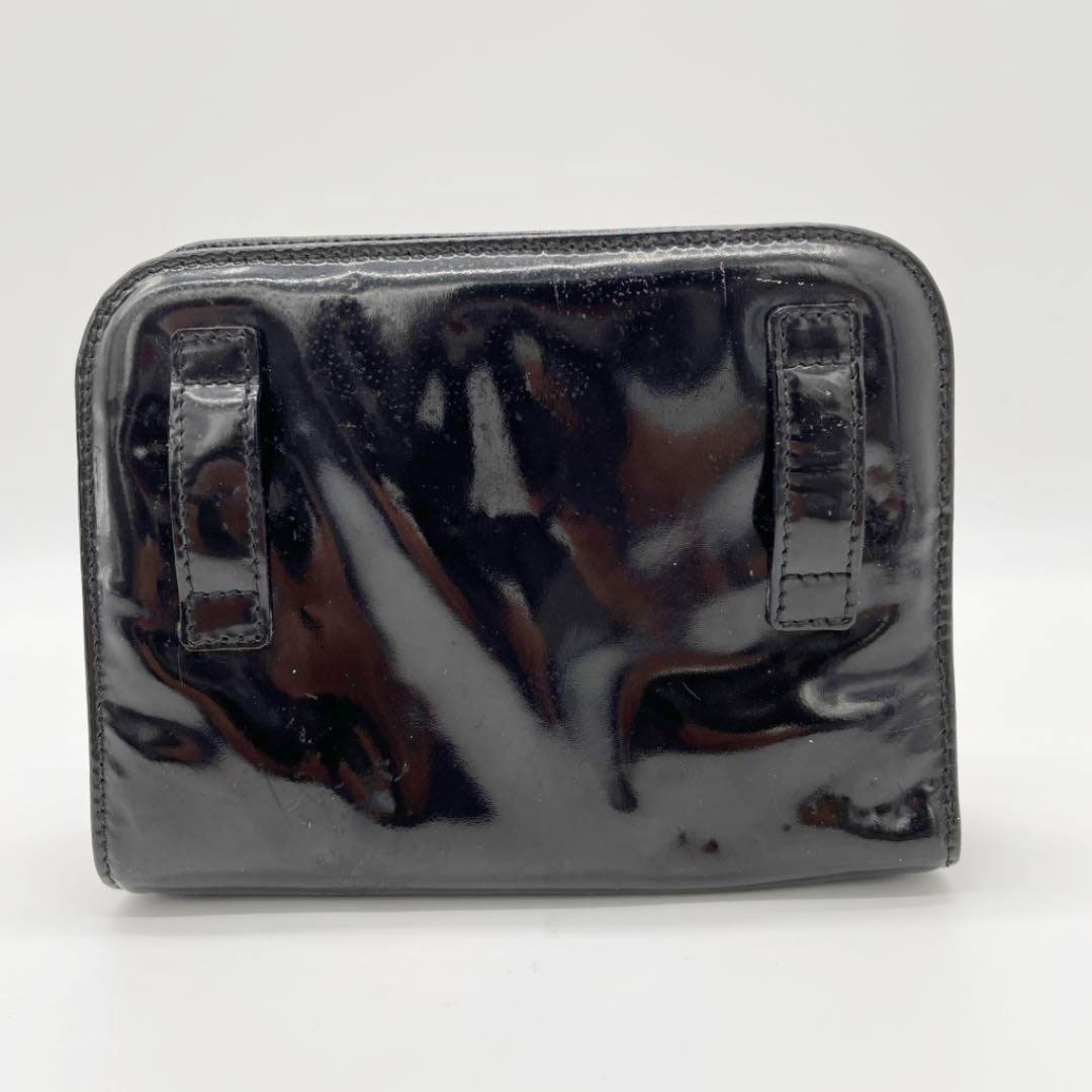 Salvatore Ferragamo サルヴァトーレ フェラガモ ガンチーニ 2WAY チェーンショルダーバッグ ウエストバッグ エナメル ブラック