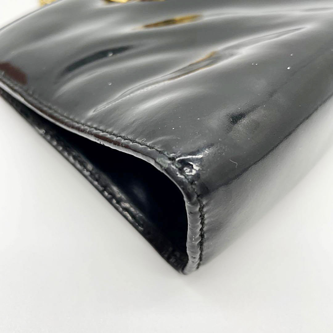 Salvatore Ferragamo サルヴァトーレ フェラガモ ガンチーニ 2WAY チェーンショルダーバッグ ウエストバッグ エナメル ブラック