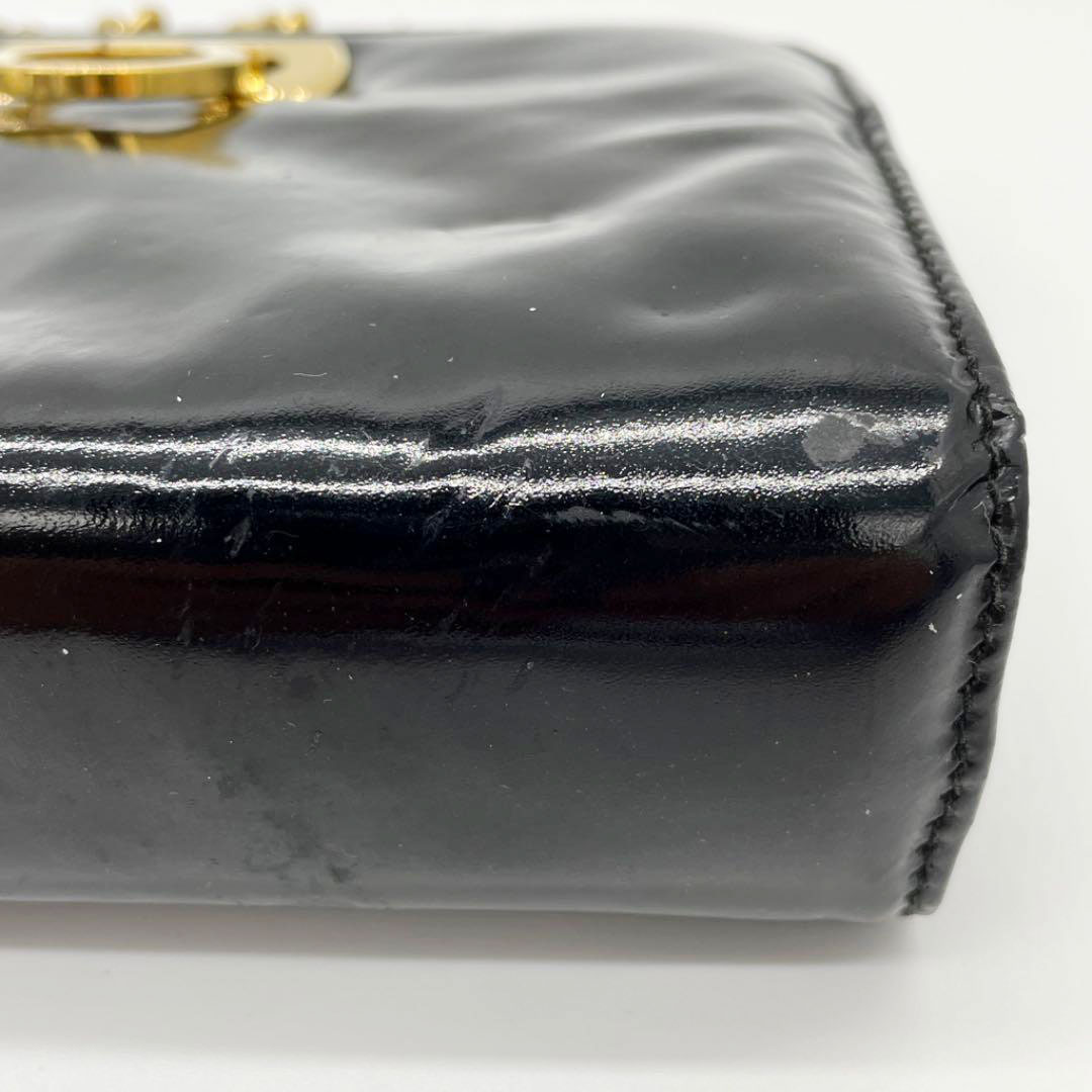 Salvatore Ferragamo サルヴァトーレ フェラガモ ガンチーニ 2WAY チェーンショルダーバッグ ウエストバッグ エナメル ブラック