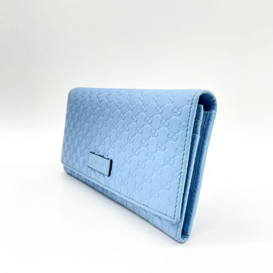 GUCCI グッチ ホック式長財布 マイクログッチシマレザー ライトブルー 449396 アウトレット