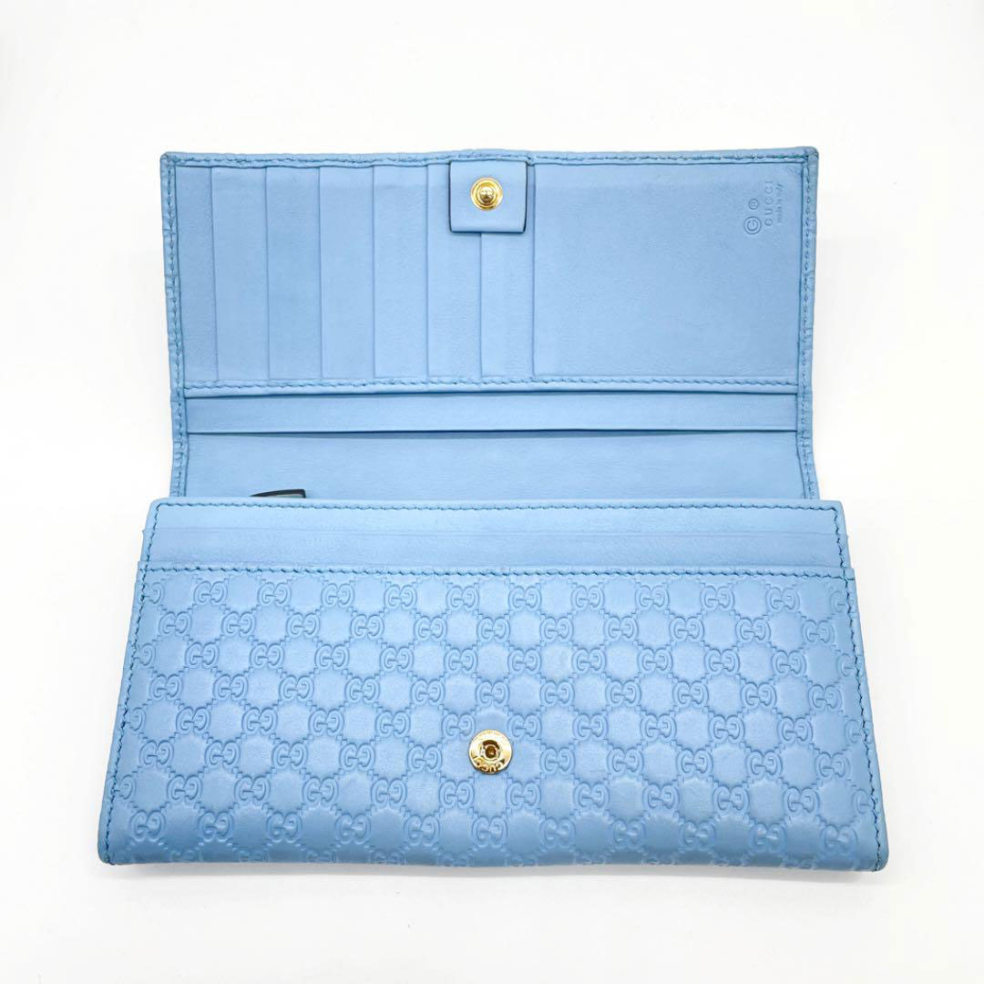 GUCCI グッチ ホック式長財布 マイクログッチシマレザー ライトブルー 449396 アウトレット