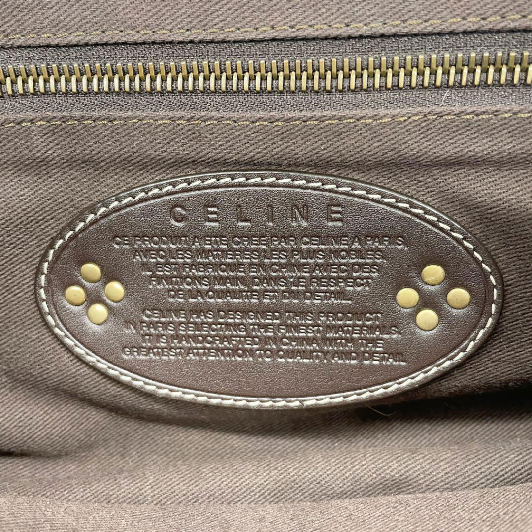 CELINE セリーヌ ワンショルダーバッグ マカダム柄 キャンバス レザー ベージュ ブラウン